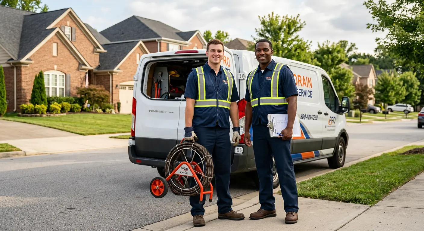 Sewer and drain service team with equipment ready for work in New Brunswick